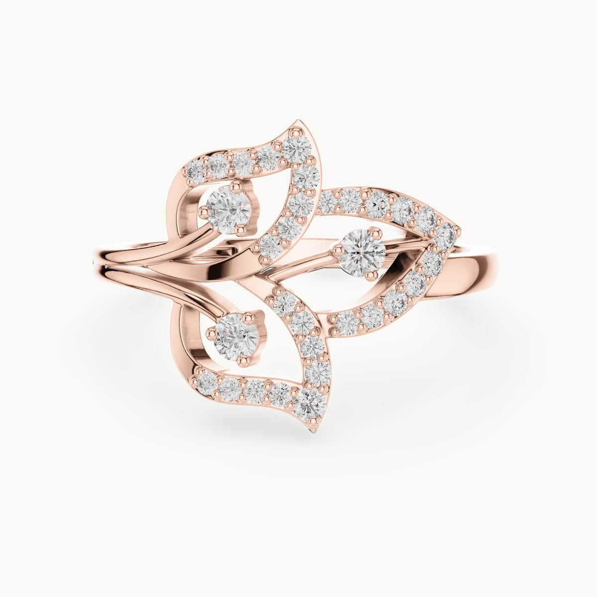 Round lab-grown diamond floral pavé ring in rose gold, 0.255 CT TW, view 4