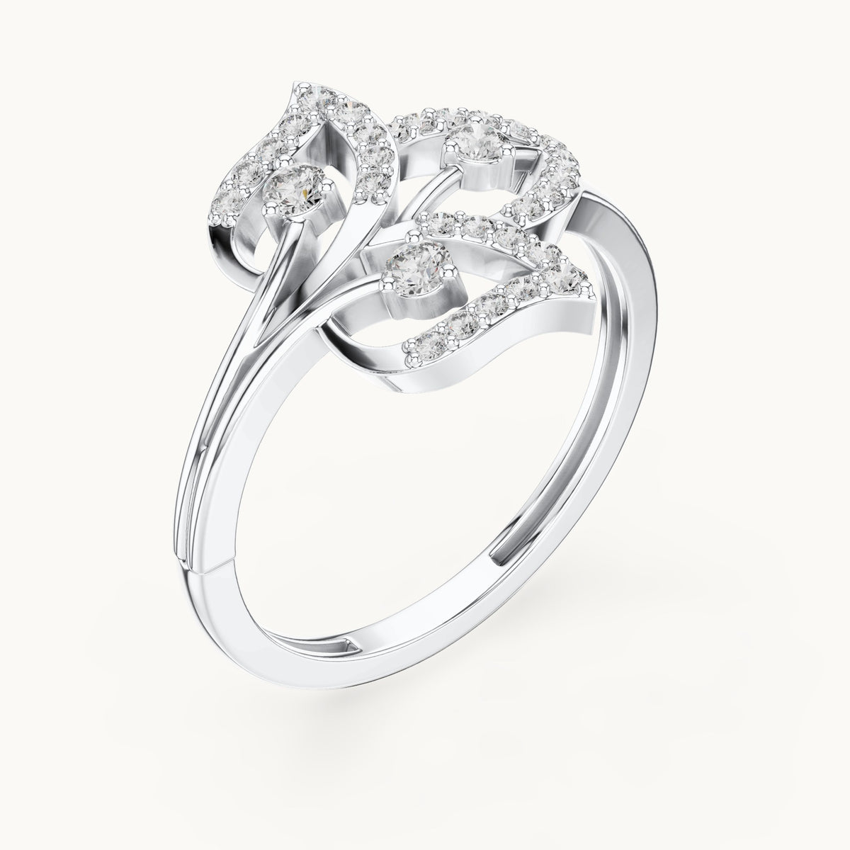 Round lab-grown diamond floral pavé ring in white gold, 0.255 CT TW, view 2