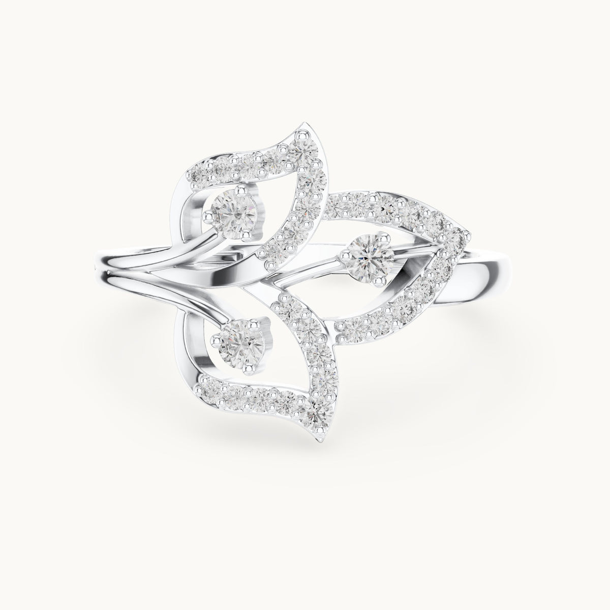 Round lab-grown diamond floral pavé ring in white gold, 0.255 CT TW, view 4