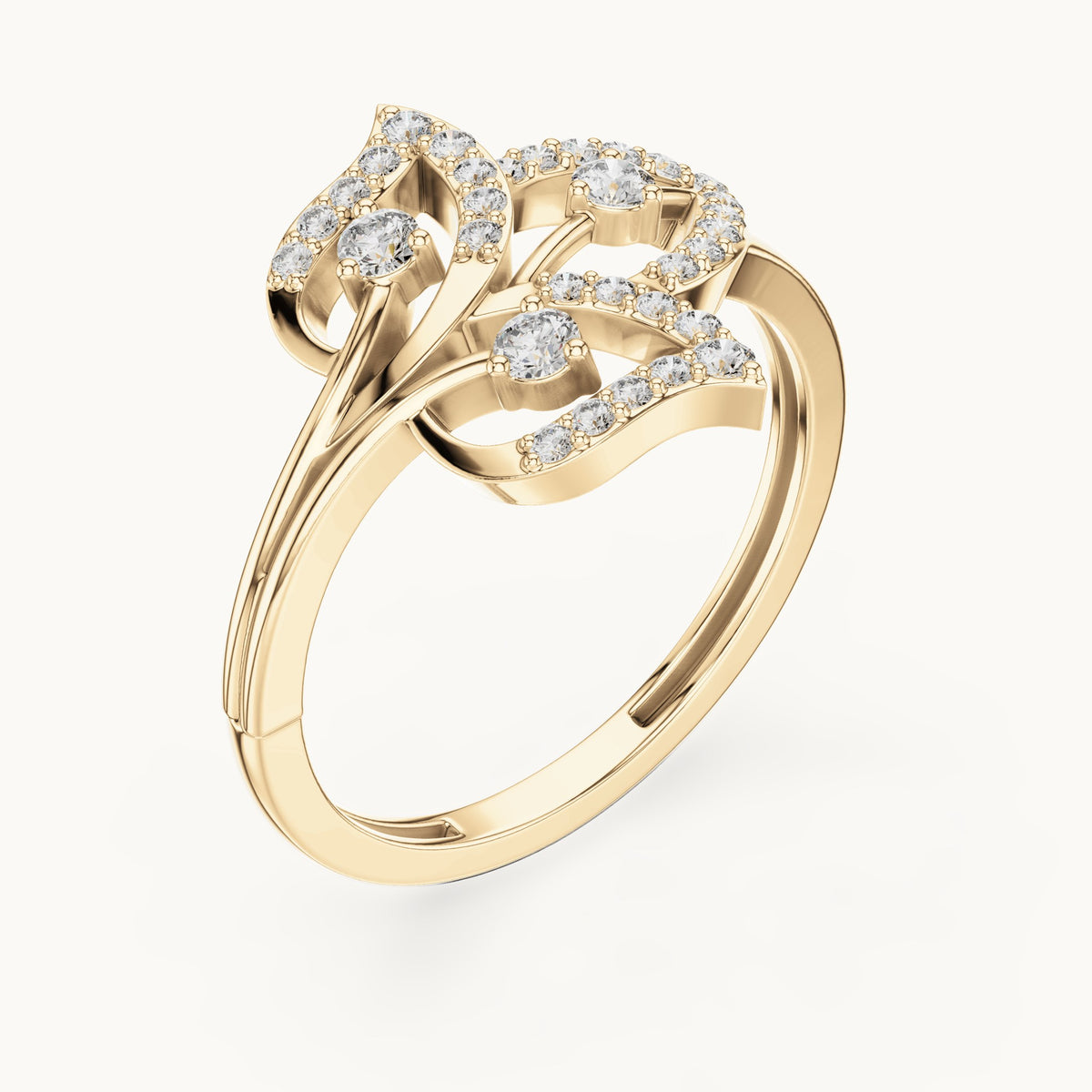 Round lab-grown diamond floral pavé ring in yellow gold, 0.255 CT TW, view 2