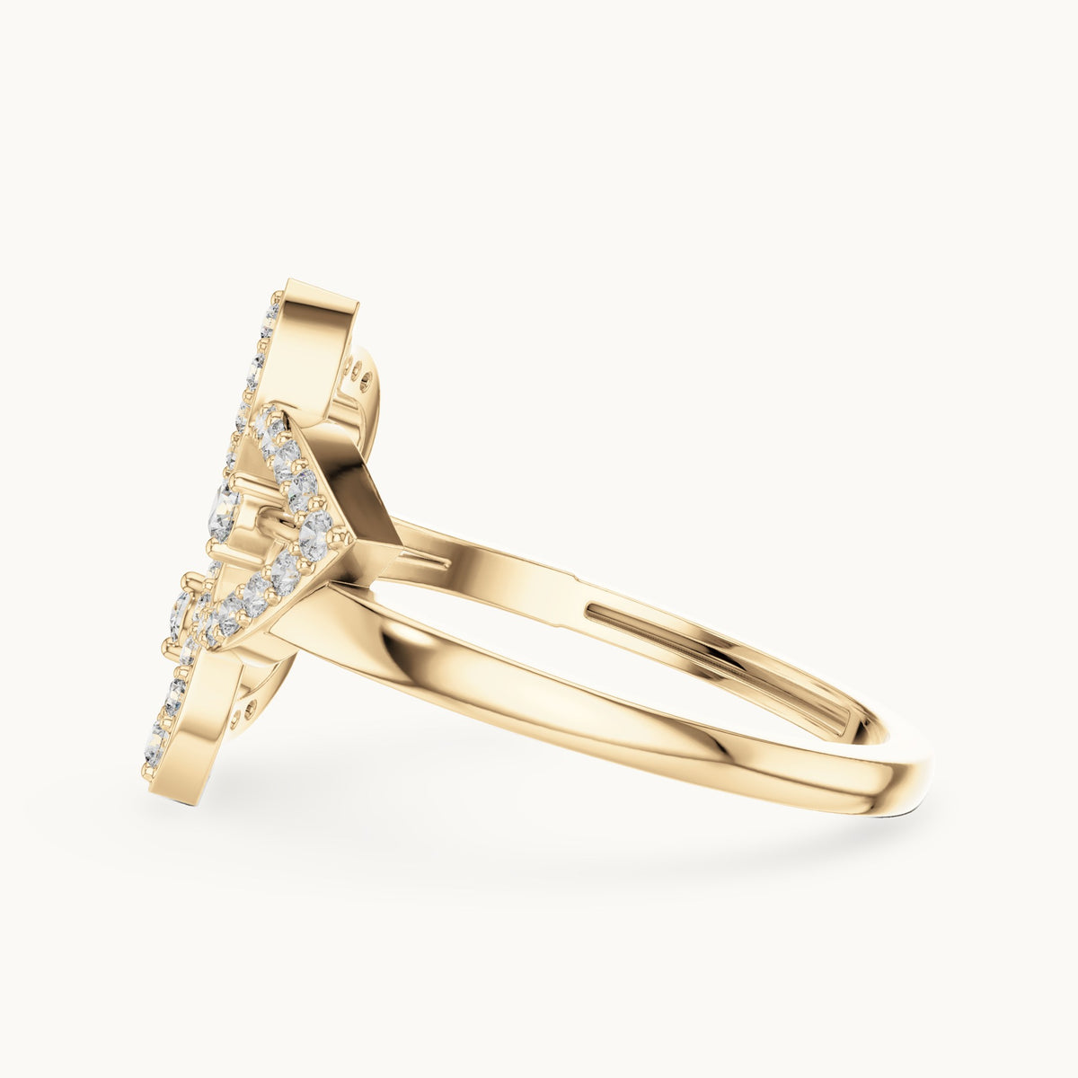 Round lab-grown diamond floral pavé ring in yellow gold, 0.255 CT TW, view 3