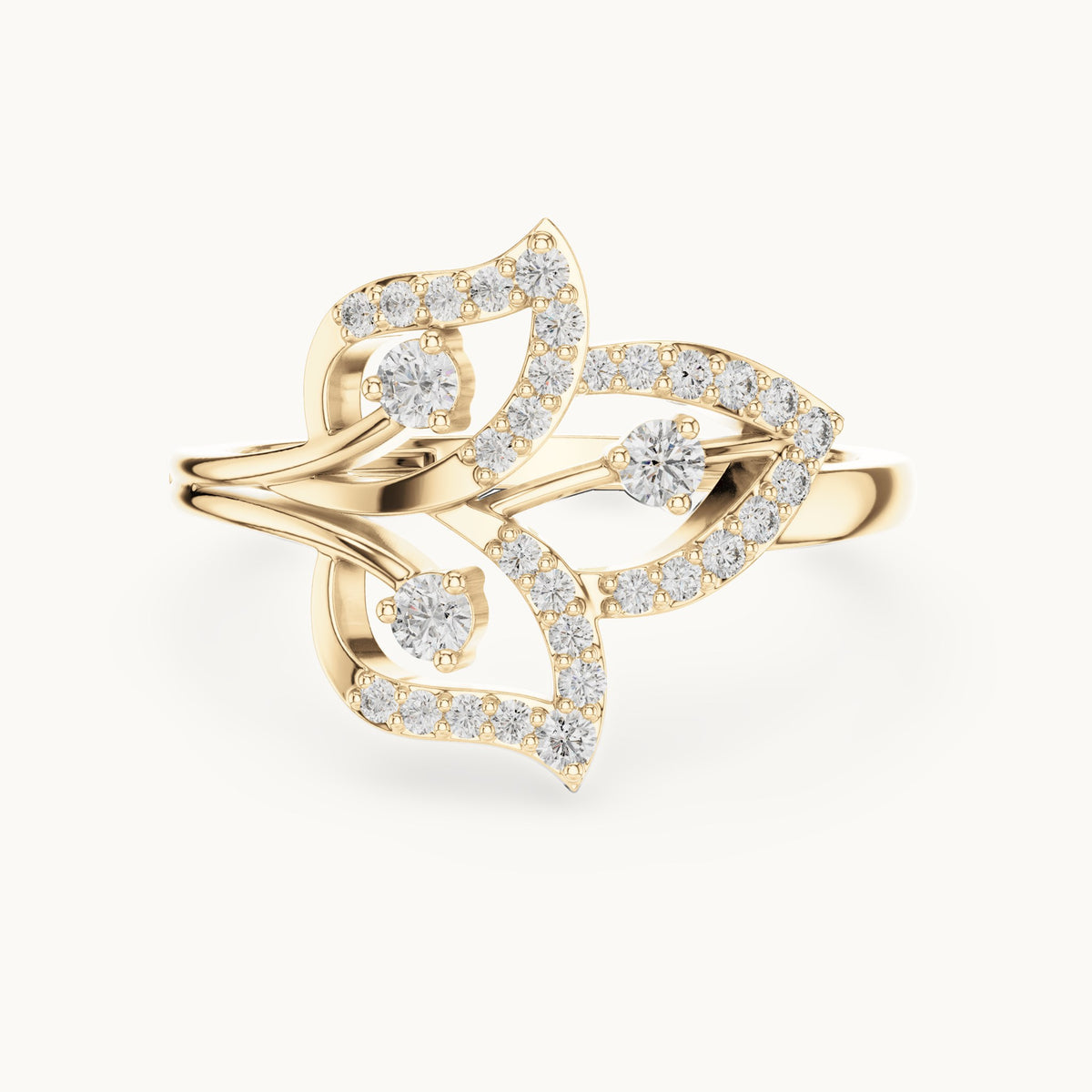 Round lab-grown diamond floral pavé ring in yellow gold, 0.255 CT TW, view 4
