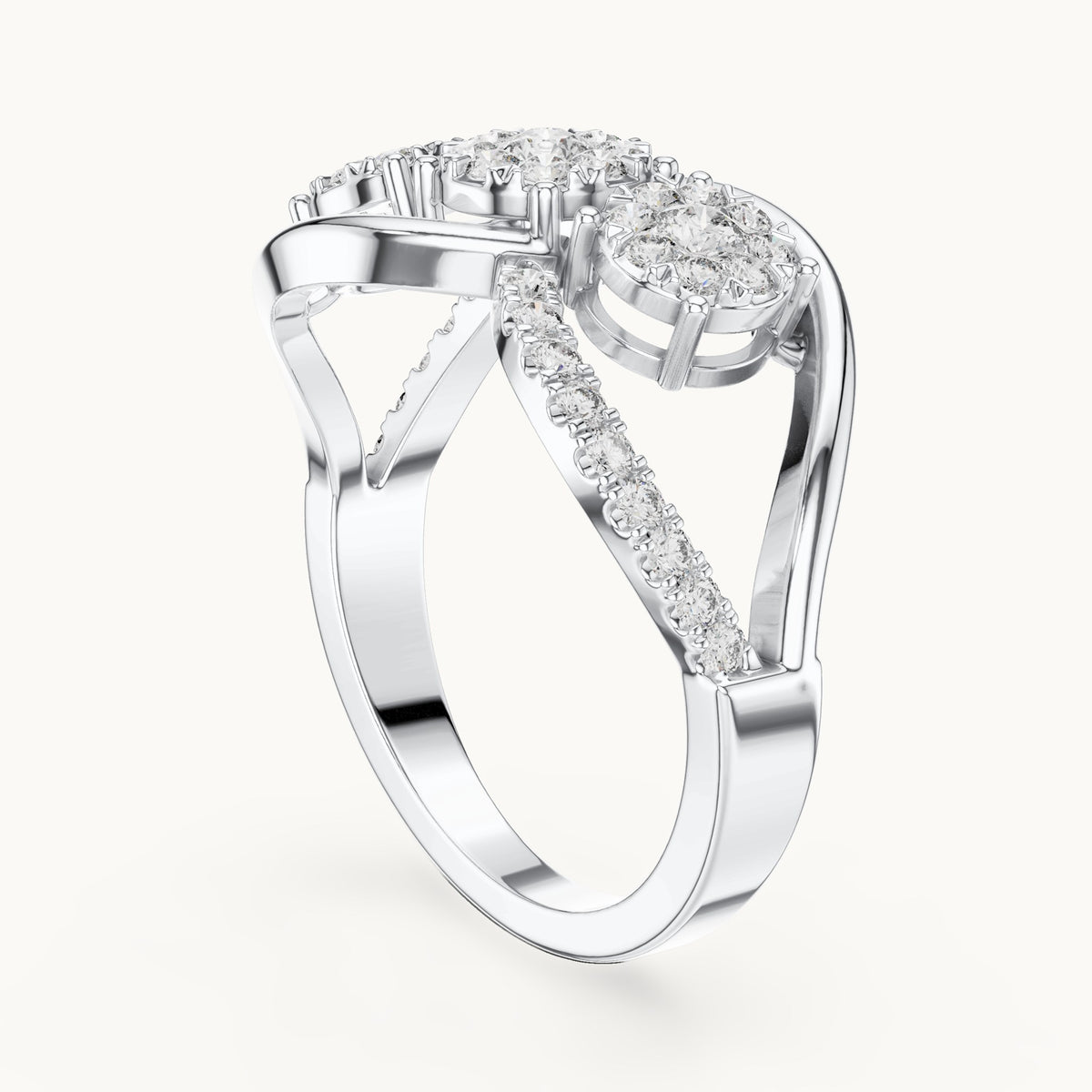 Round lab-grown diamond three-cluster infinity ring in white gold, 0.57 CT TW, view 1
