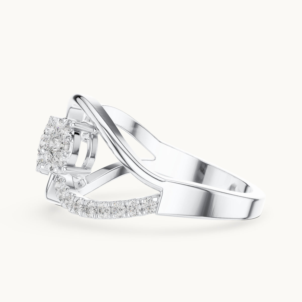 Round lab-grown diamond three-cluster infinity ring in white gold, 0.57 CT TW, view 3