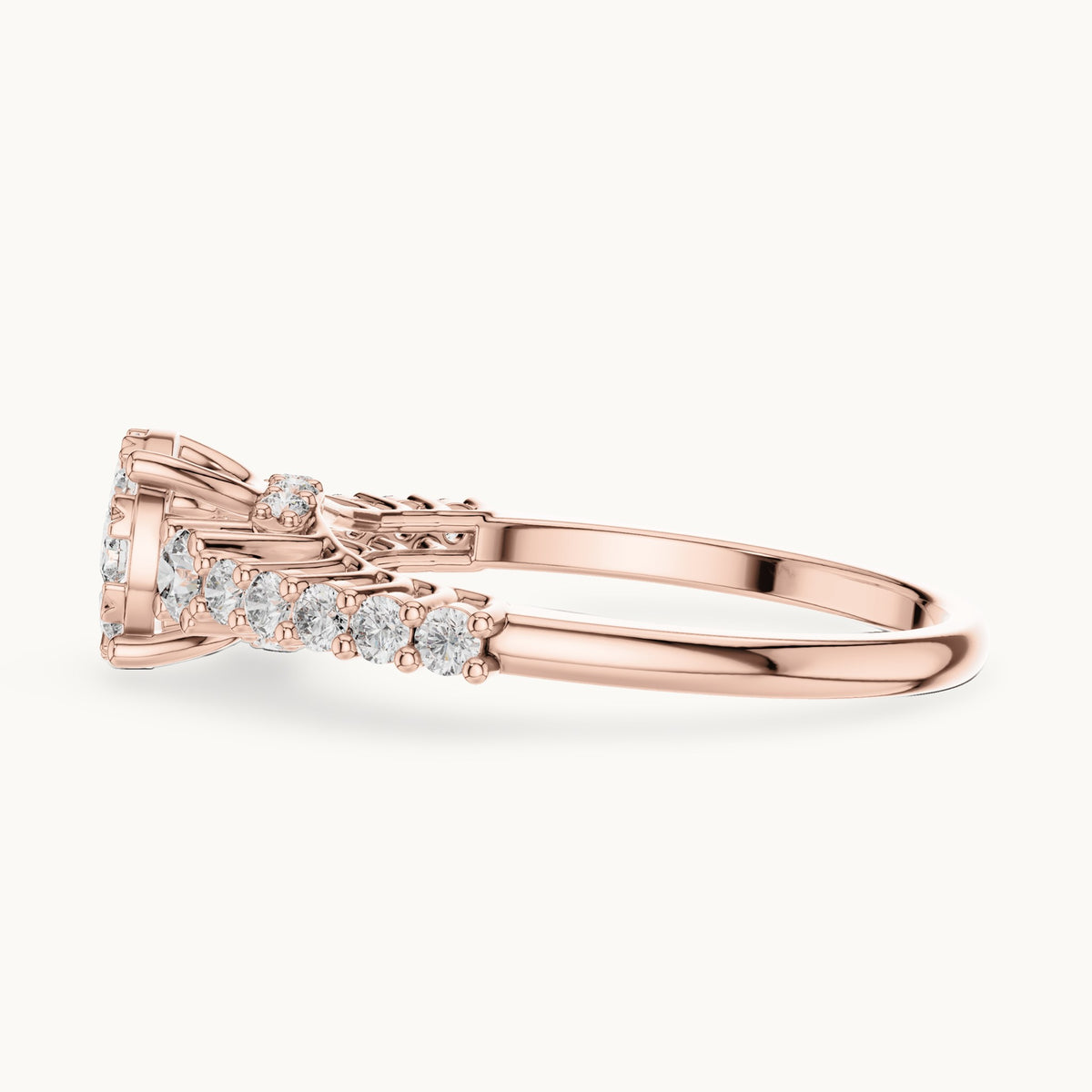 Round lab-grown diamond cluster ring with side stones in rose gold, 0.608 CT TW, view 3