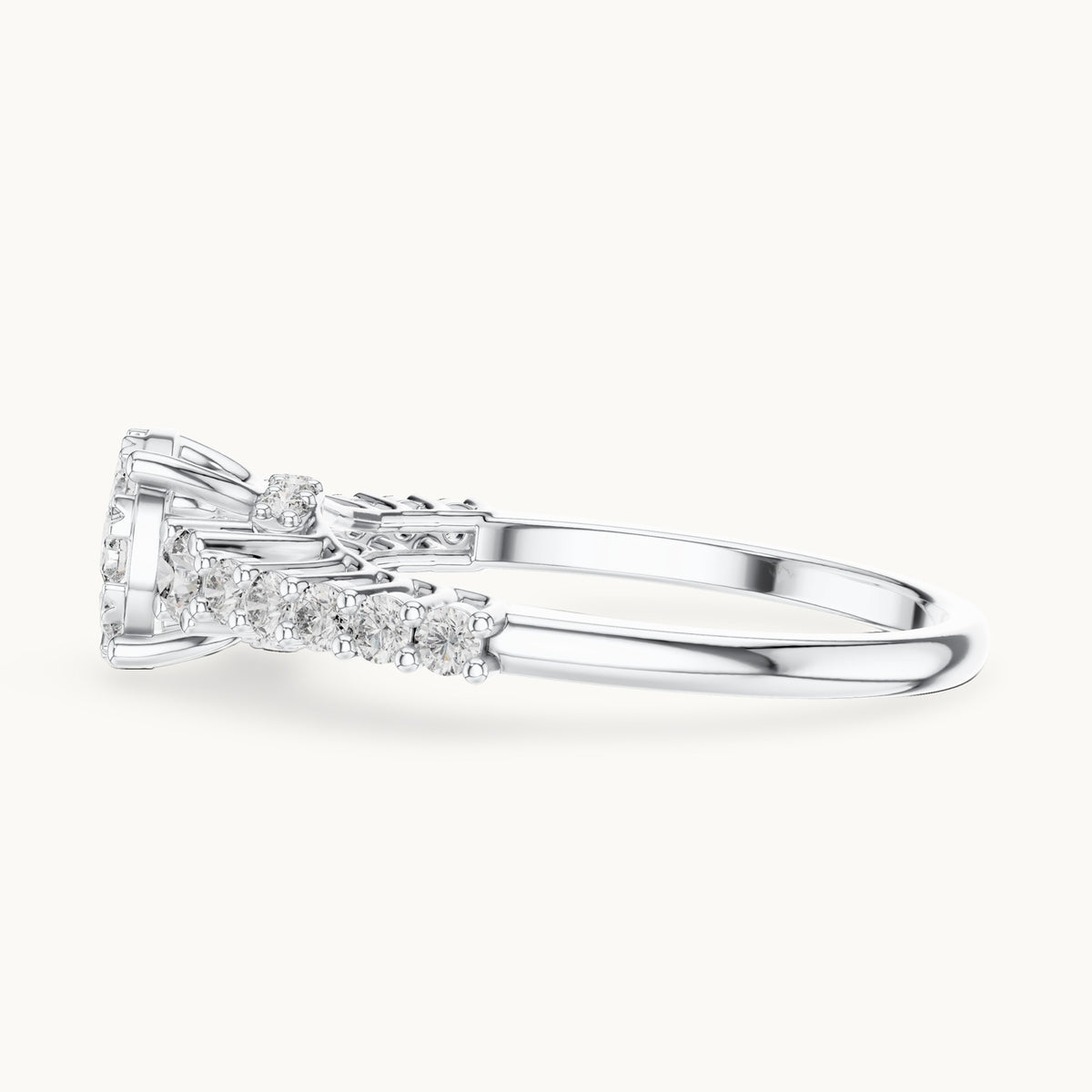 Round lab-grown diamond cluster ring with side stones in white gold, 0.608 CT TW, view 3