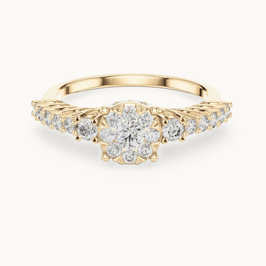 Round lab-grown diamond cluster ring with side stones in yellow gold, 0.608 CT TW, view 4