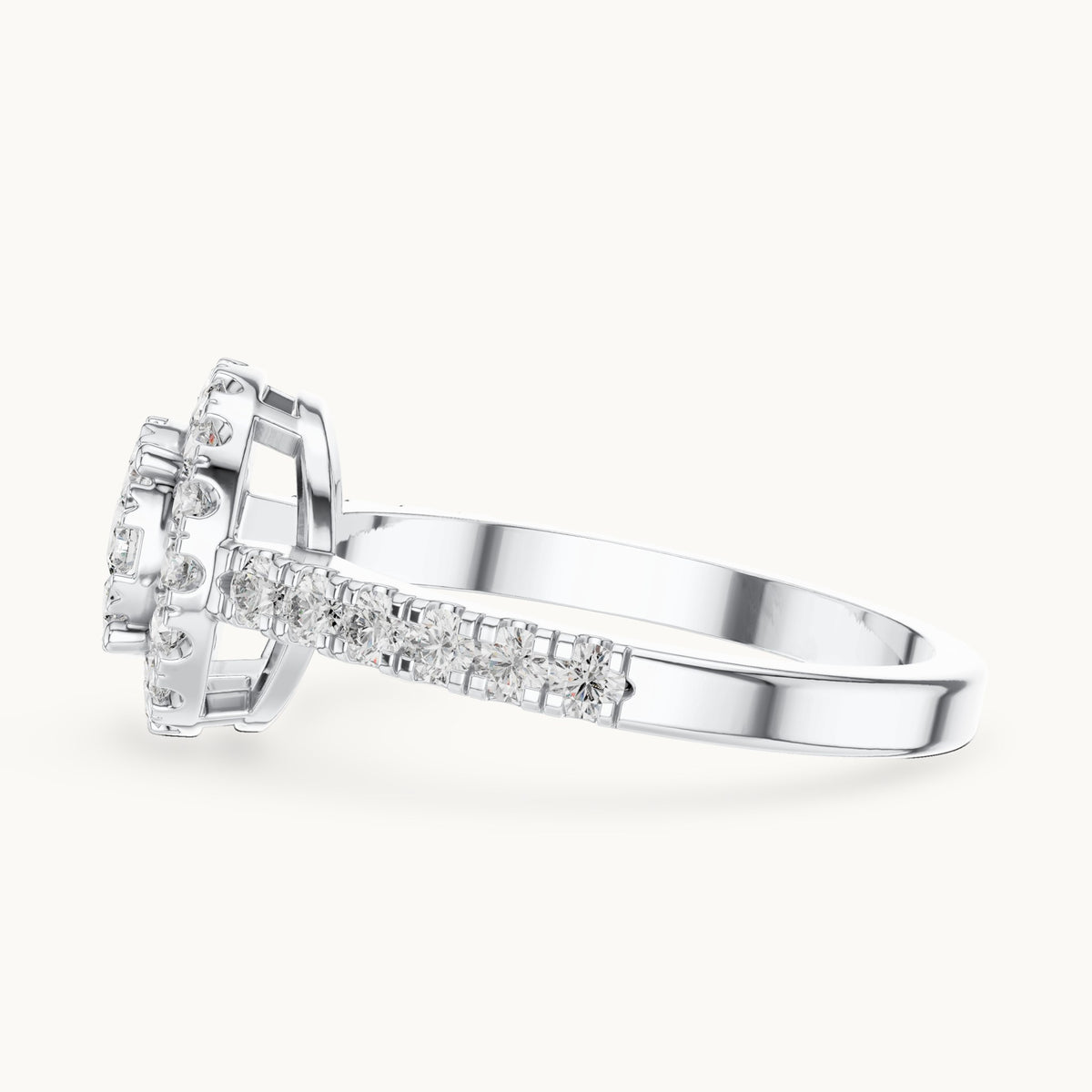 Round lab-grown diamond double halo cluster ring in white gold, 0.744 CT TW, view 3