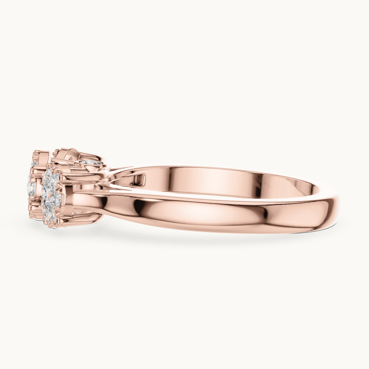 Round lab-grown diamond three-cluster ring in rose gold, 0.496 CT TW, view 3