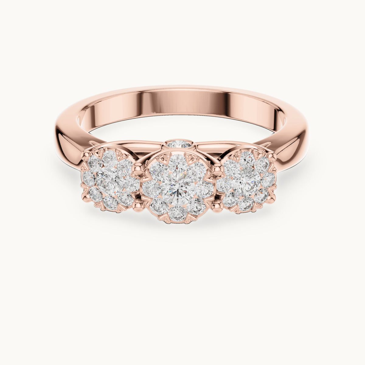 Round lab-grown diamond three-cluster ring in rose gold, 0.496 CT TW, view 4