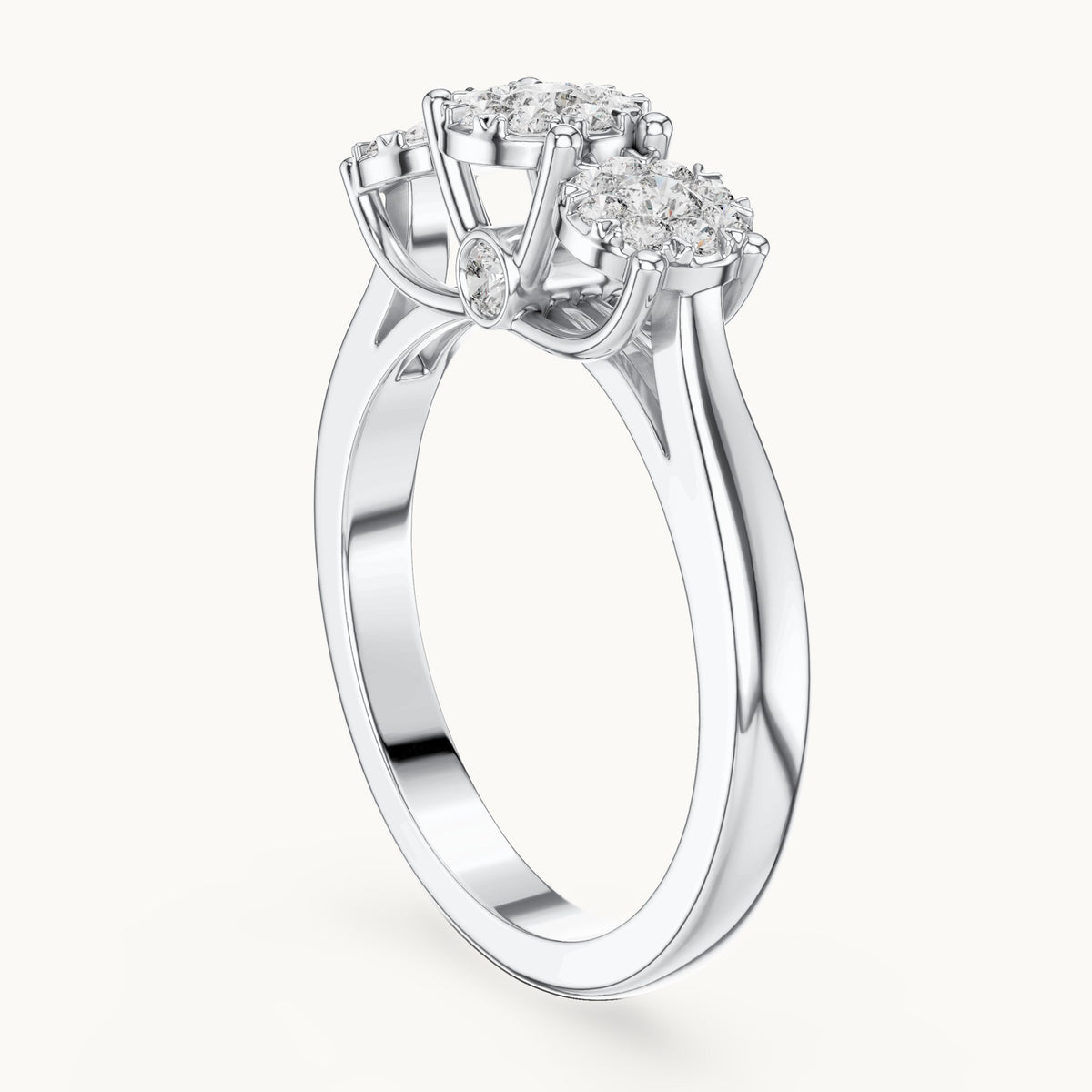 Round lab-grown diamond three-cluster ring in white gold, 0.496 CT TW, view 1