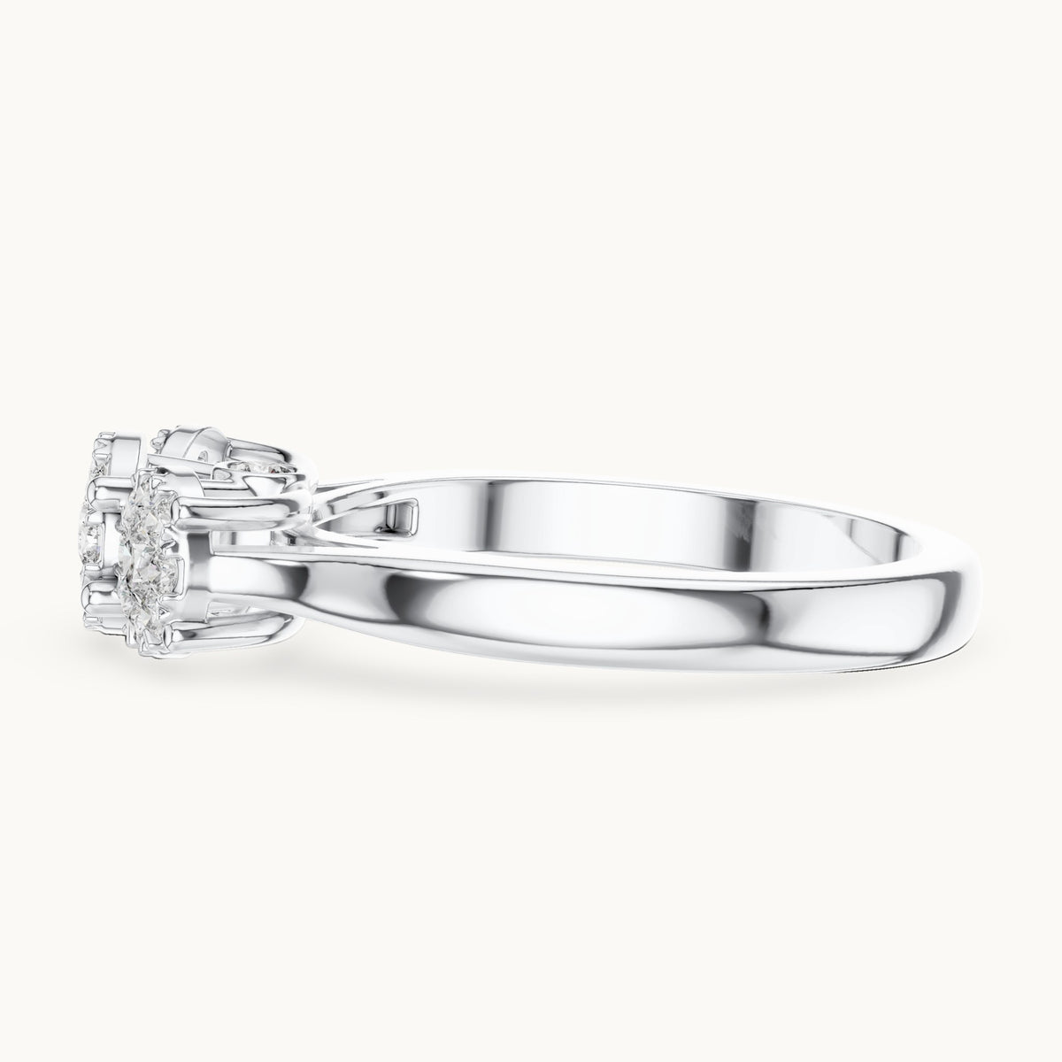 Round lab-grown diamond three-cluster ring in white gold, 0.496 CT TW, view 3