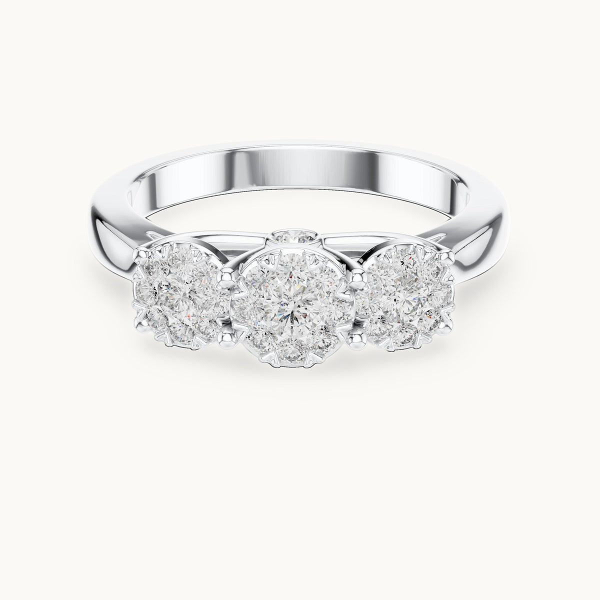 Round lab-grown diamond three-cluster ring in white gold, 0.496 CT TW, view 4