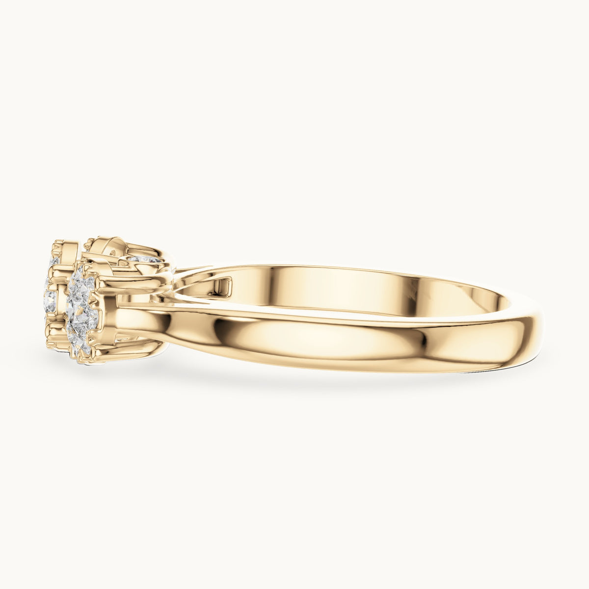 Round lab-grown diamond three-cluster ring in yellow gold, 0.496 CT TW, view 3