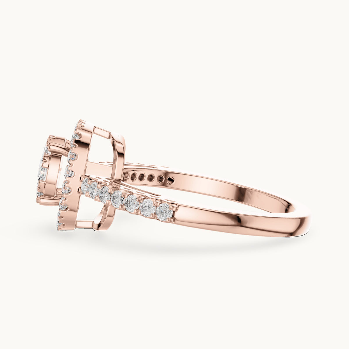 Round lab-grown diamond cushion halo cluster ring in rose gold, 0.632 CT TW, view 3