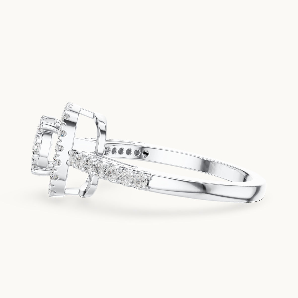 Round lab-grown diamond cushion halo cluster ring in white gold, 0.632 CT TW, view 3
