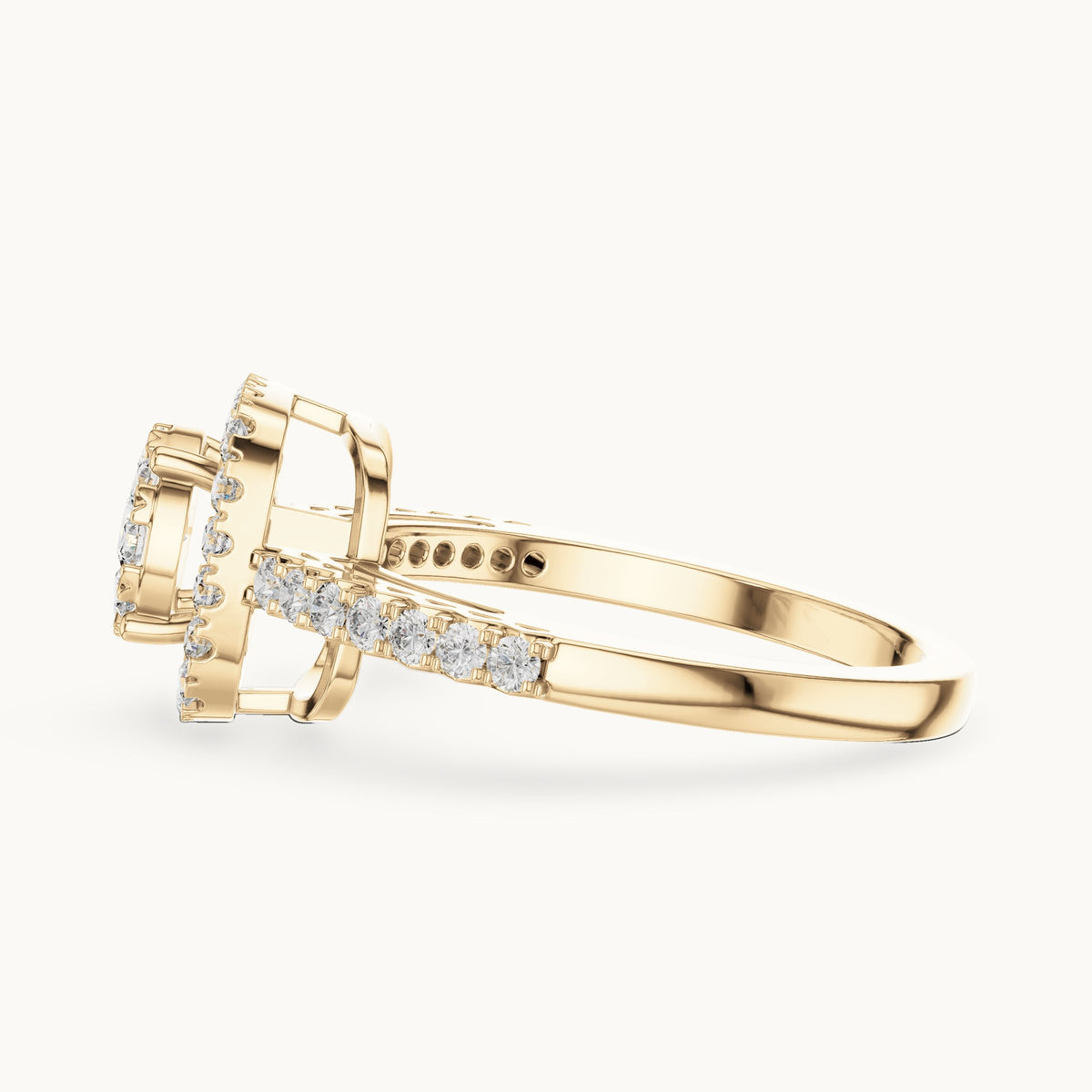 Round lab-grown diamond cushion halo cluster ring in yellow gold, 0.632 CT TW, view 3