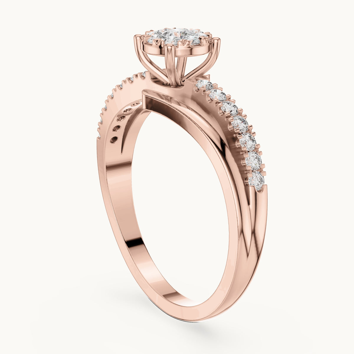 Round lab-grown diamond cluster bypass ring in rose gold, 0.334 CT TW, view 1