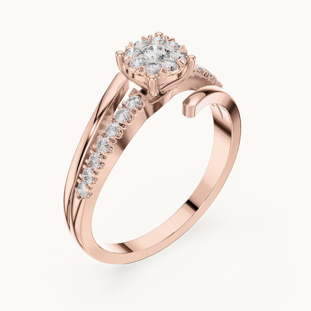 Round lab-grown diamond cluster bypass ring in rose gold, 0.334 CT TW, view 2