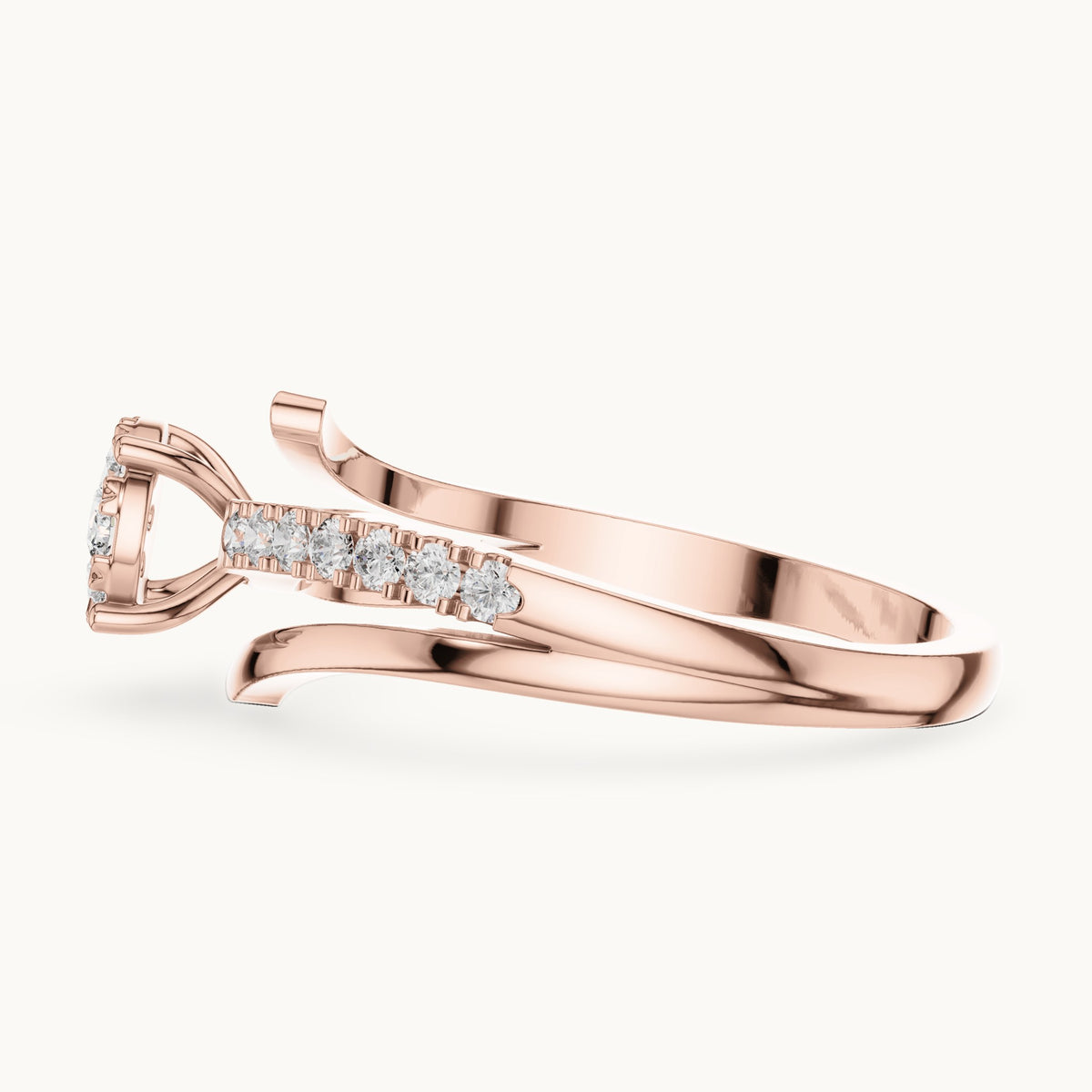Round lab-grown diamond cluster bypass ring in rose gold, 0.334 CT TW, view 3