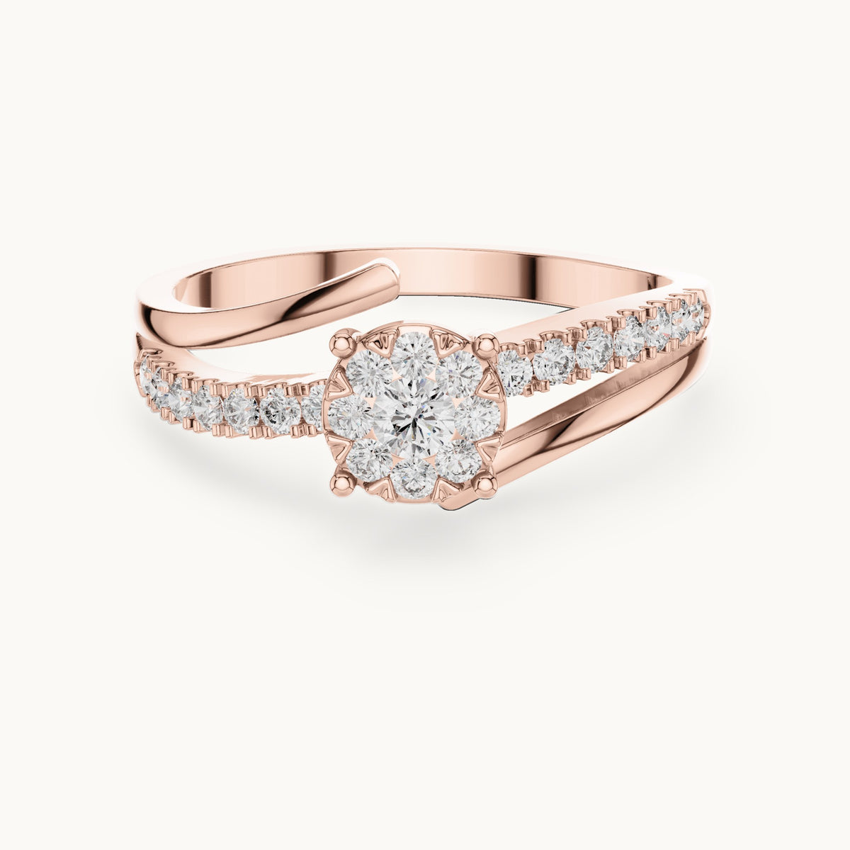 Round lab-grown diamond cluster bypass ring in rose gold, 0.334 CT TW, view 4