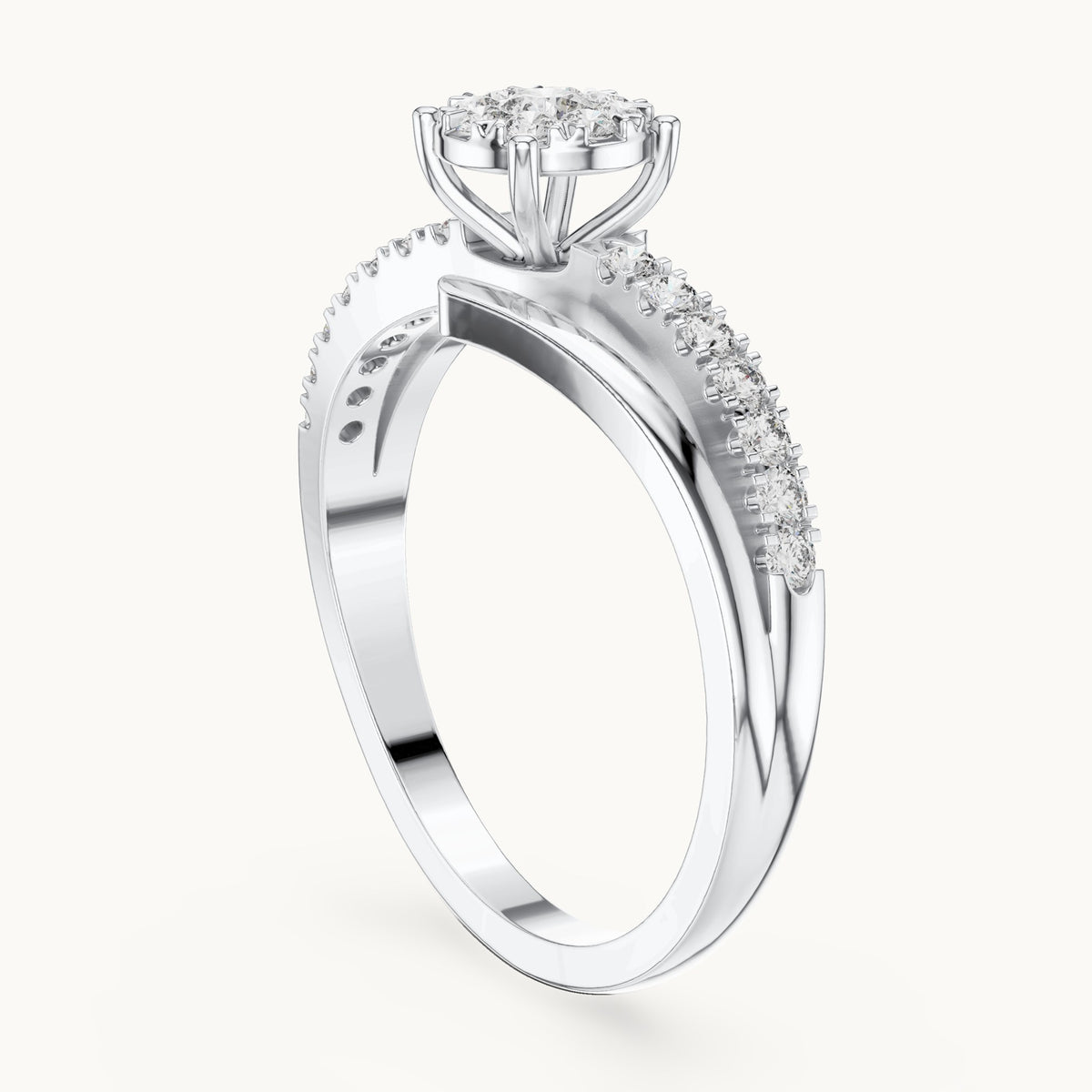 Round lab-grown diamond cluster bypass ring in white gold, 0.334 CT TW, view 1