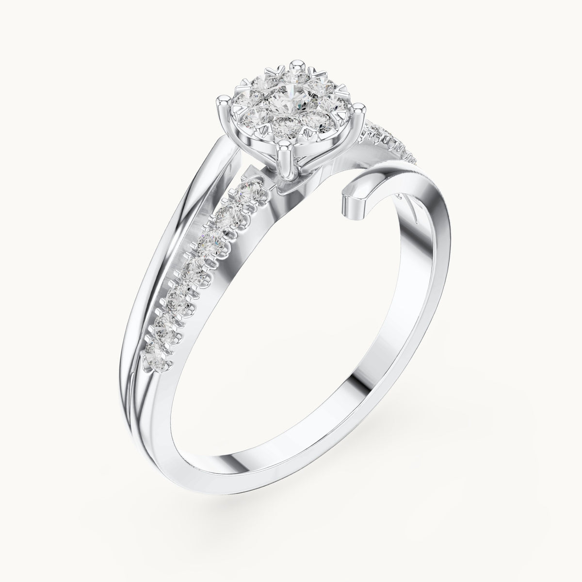 Round lab-grown diamond cluster bypass ring in white gold, 0.334 CT TW, view 2