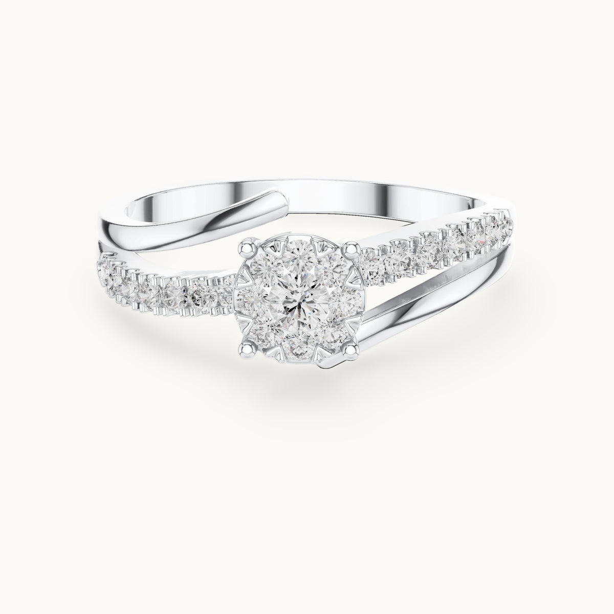 Round lab-grown diamond cluster bypass ring in white gold, 0.334 CT TW, view 4