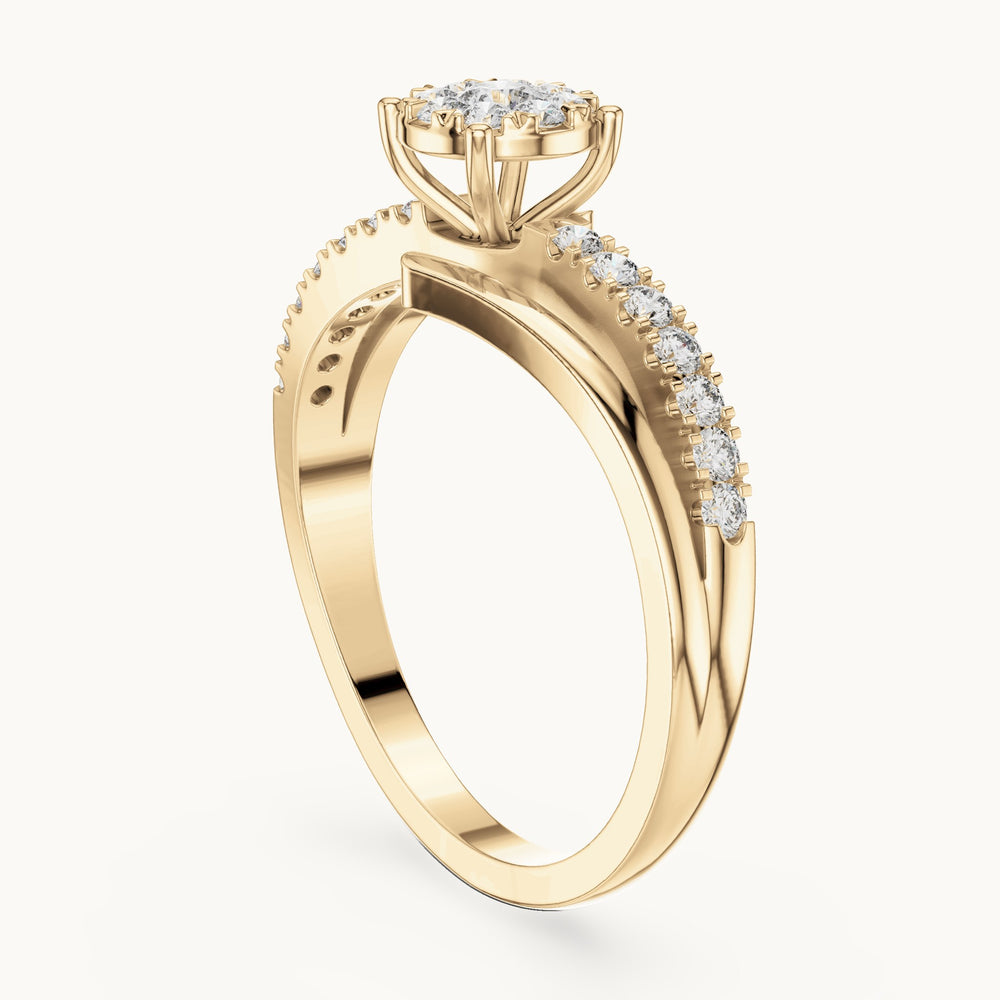 Round lab-grown diamond cluster bypass ring in yellow gold, 0.334 CT TW, view 1