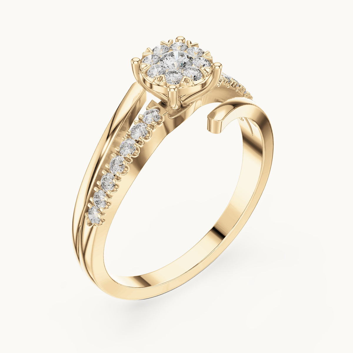 Round lab-grown diamond cluster bypass ring in yellow gold, 0.334 CT TW, view 2