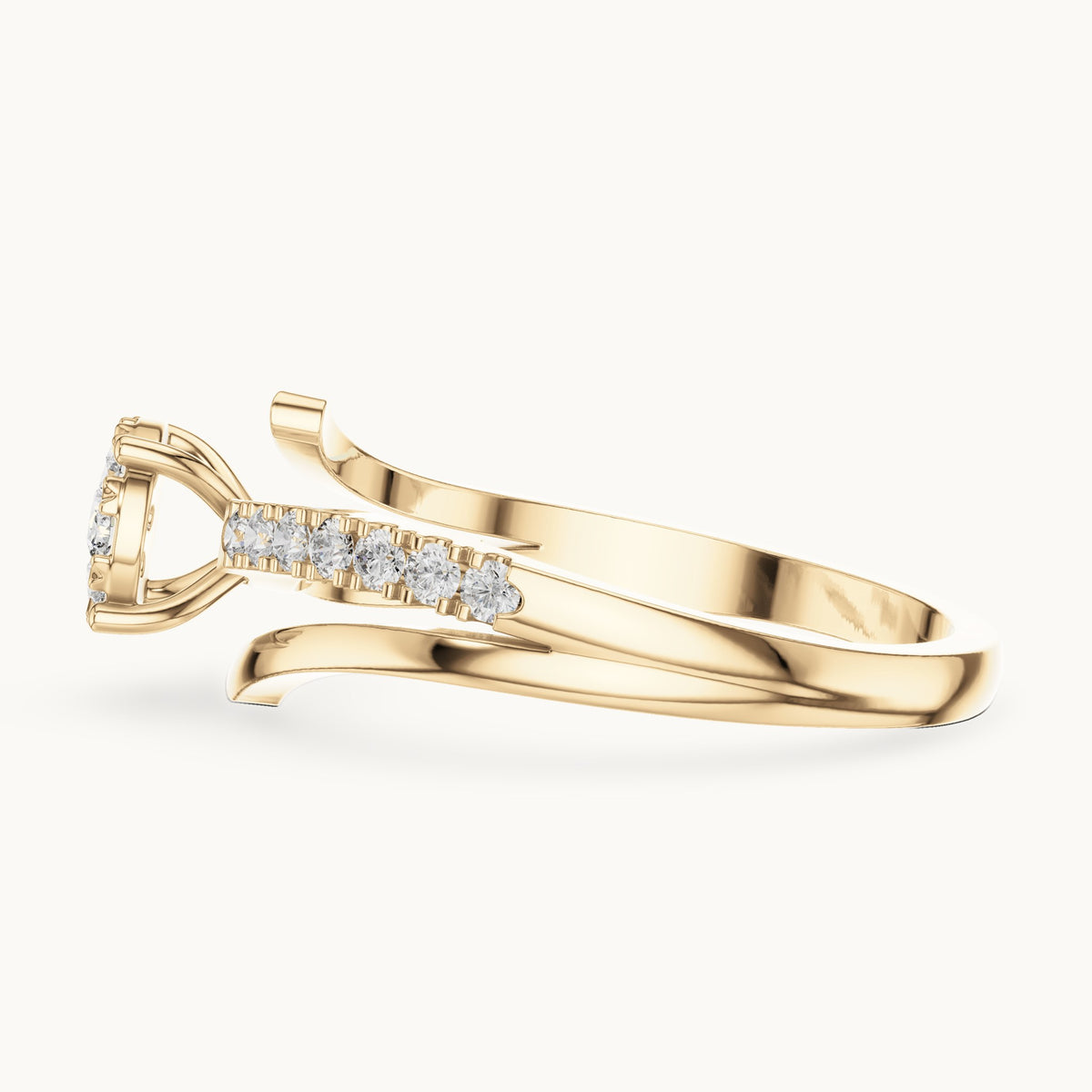Round lab-grown diamond cluster bypass ring in yellow gold, 0.334 CT TW, view 3