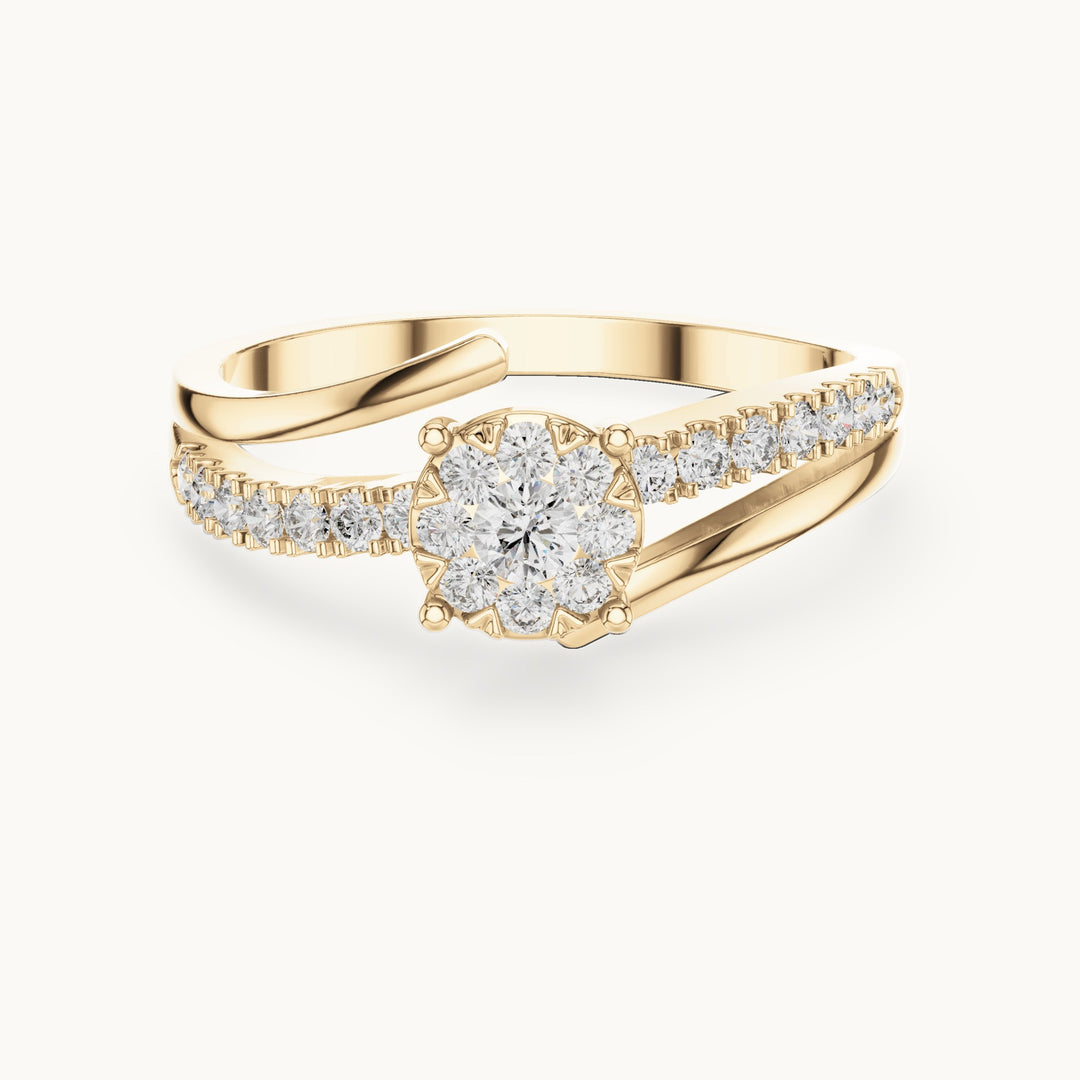 Round lab-grown diamond cluster bypass ring in yellow gold, 0.334 CT TW, view 4