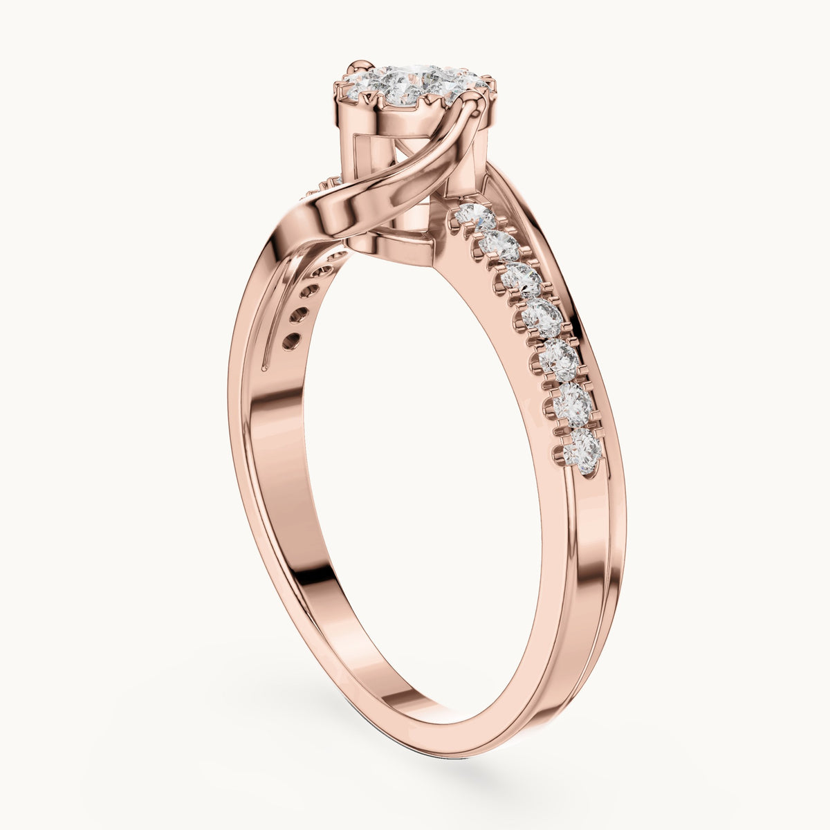 Round lab-grown diamond cluster swirl ring in rose gold, 0.334 CT TW, view 1