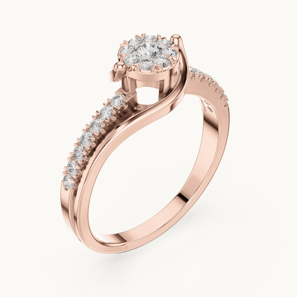 Round lab-grown diamond cluster swirl ring in rose gold, 0.334 CT TW, view 2