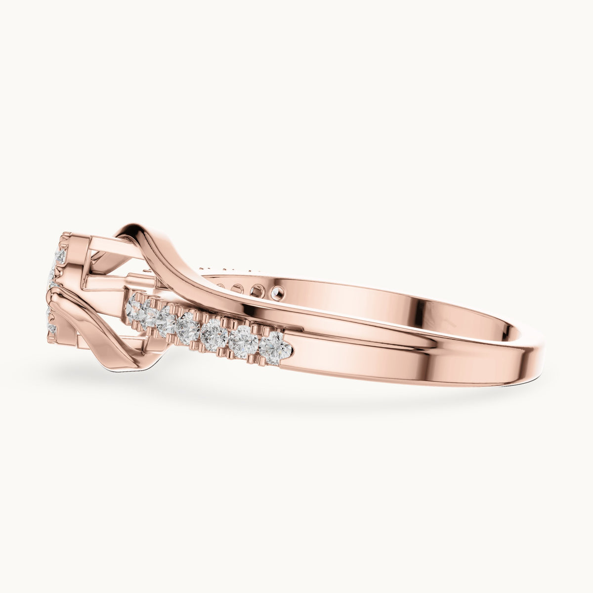 Round lab-grown diamond cluster swirl ring in rose gold, 0.334 CT TW, view 3