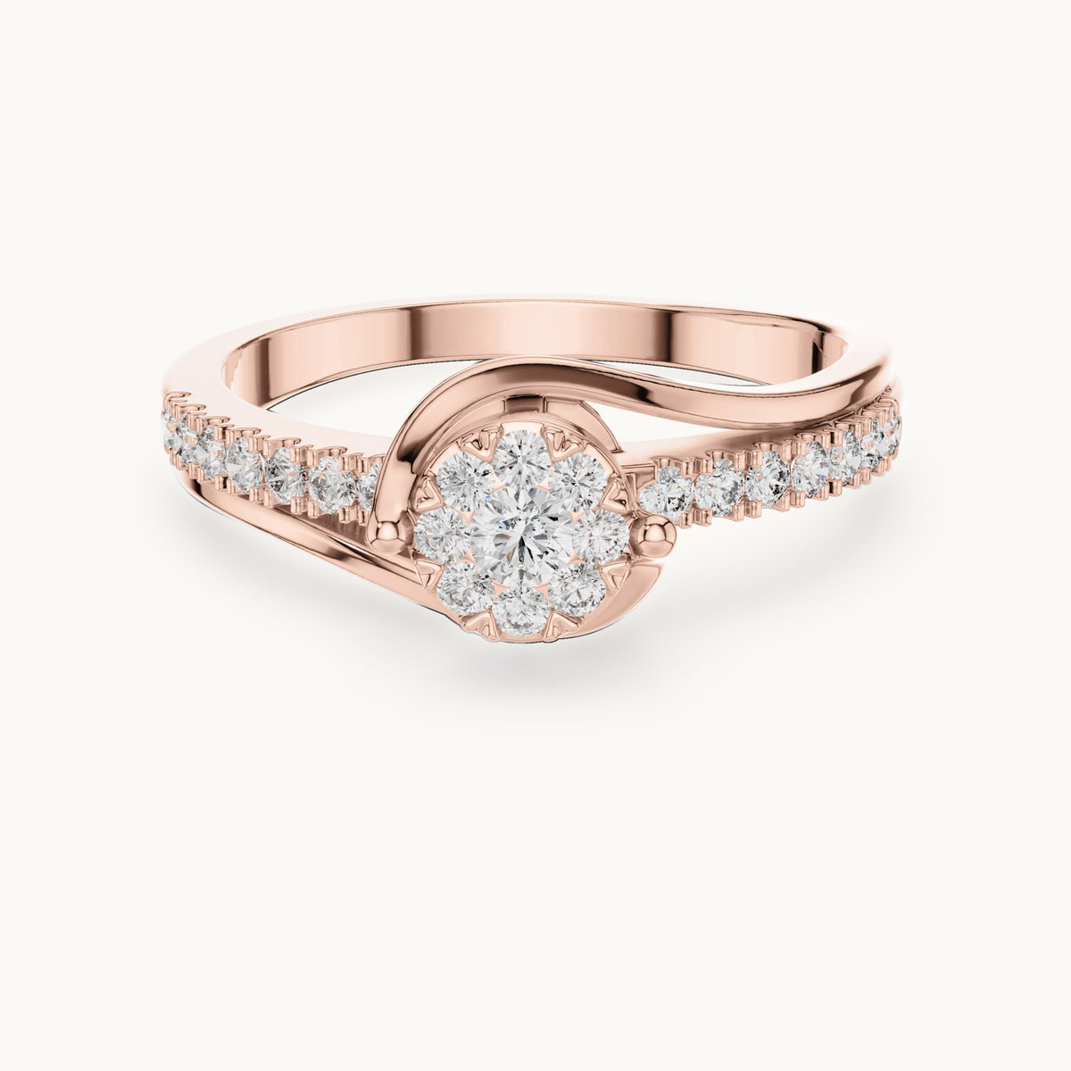 Round lab-grown diamond cluster swirl ring in rose gold, 0.334 CT TW, view 4