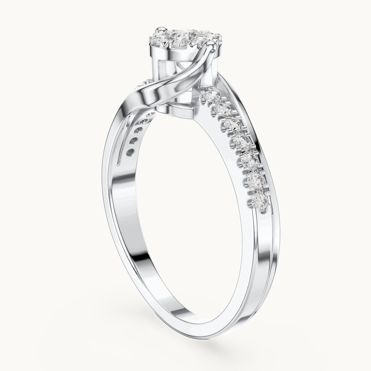 Round lab-grown diamond cluster swirl ring in white gold, 0.334 CT TW, view 1
