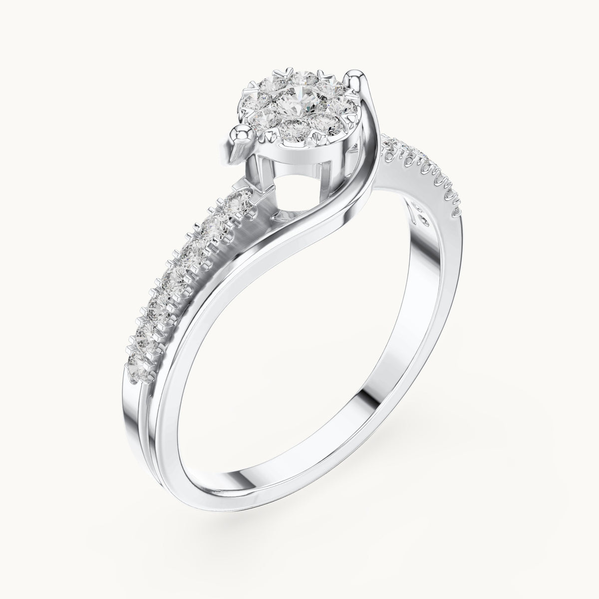 Round lab-grown diamond cluster swirl ring in white gold, 0.334 CT TW, view 2