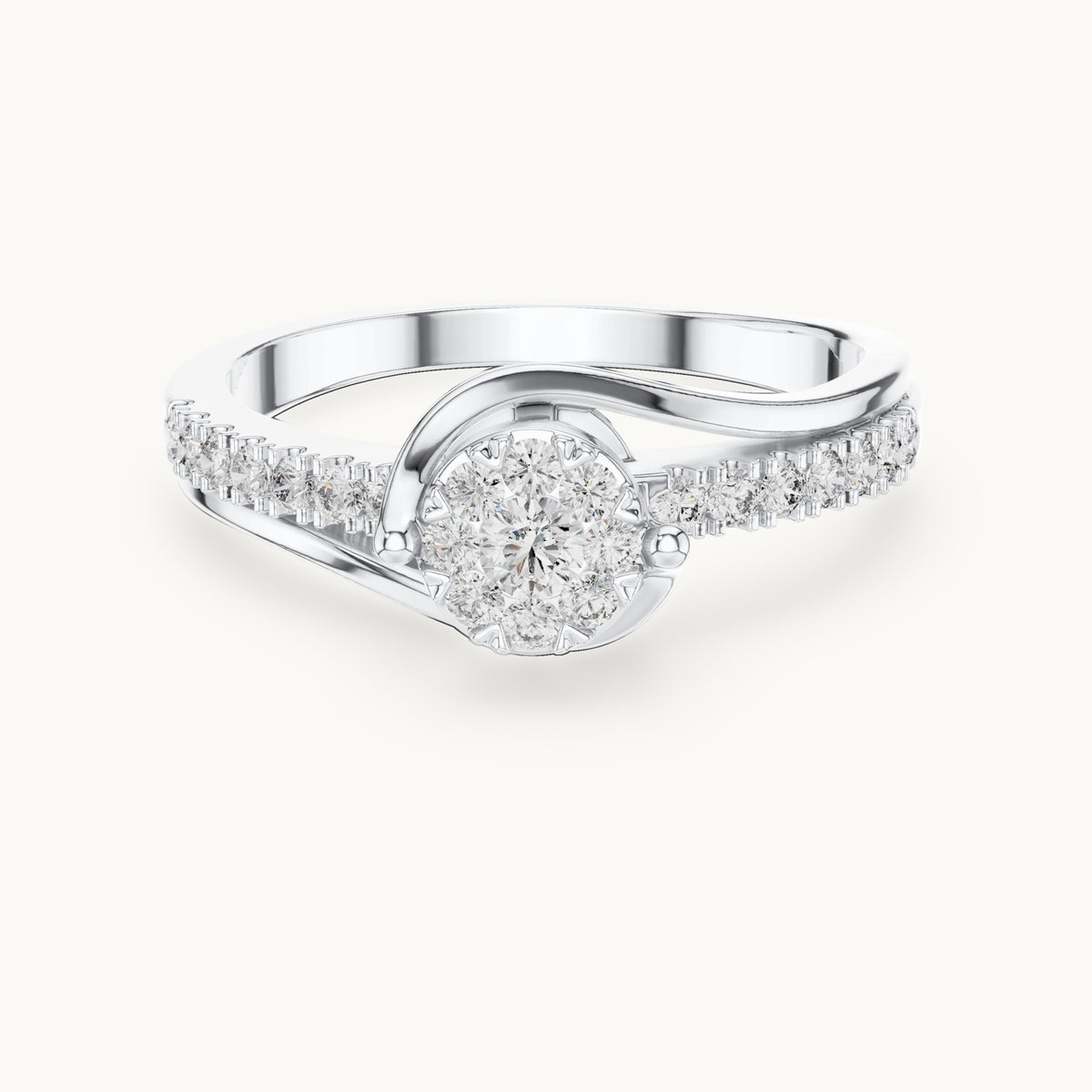 Round lab-grown diamond cluster swirl ring in white gold, 0.334 CT TW, view 4
