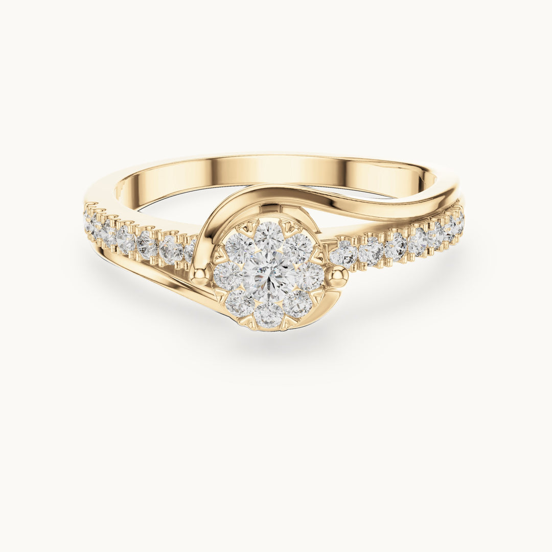 Round lab-grown diamond cluster swirl ring in yellow gold, 0.334 CT TW, view 4