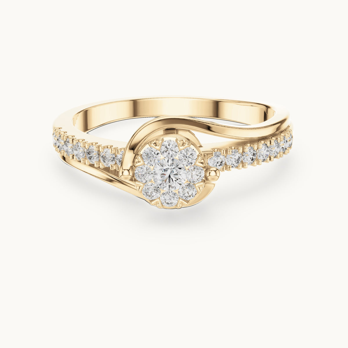 Round lab-grown diamond cluster swirl ring in yellow gold, 0.334 CT TW, view 4