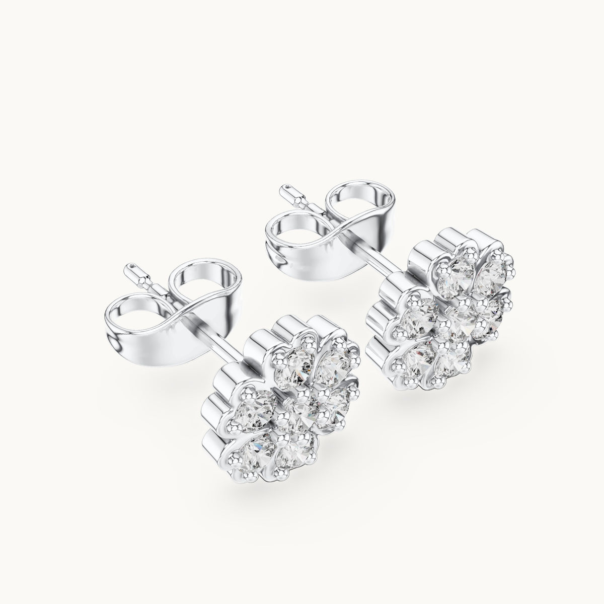 Round lab-grown diamond flower cluster stud earrings in white gold, 0.51 CT TW, view 2
