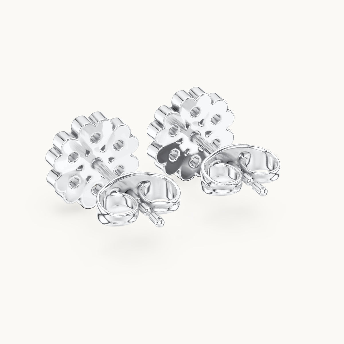 Round lab-grown diamond flower cluster stud earrings in white gold, 0.51 CT TW, view 3