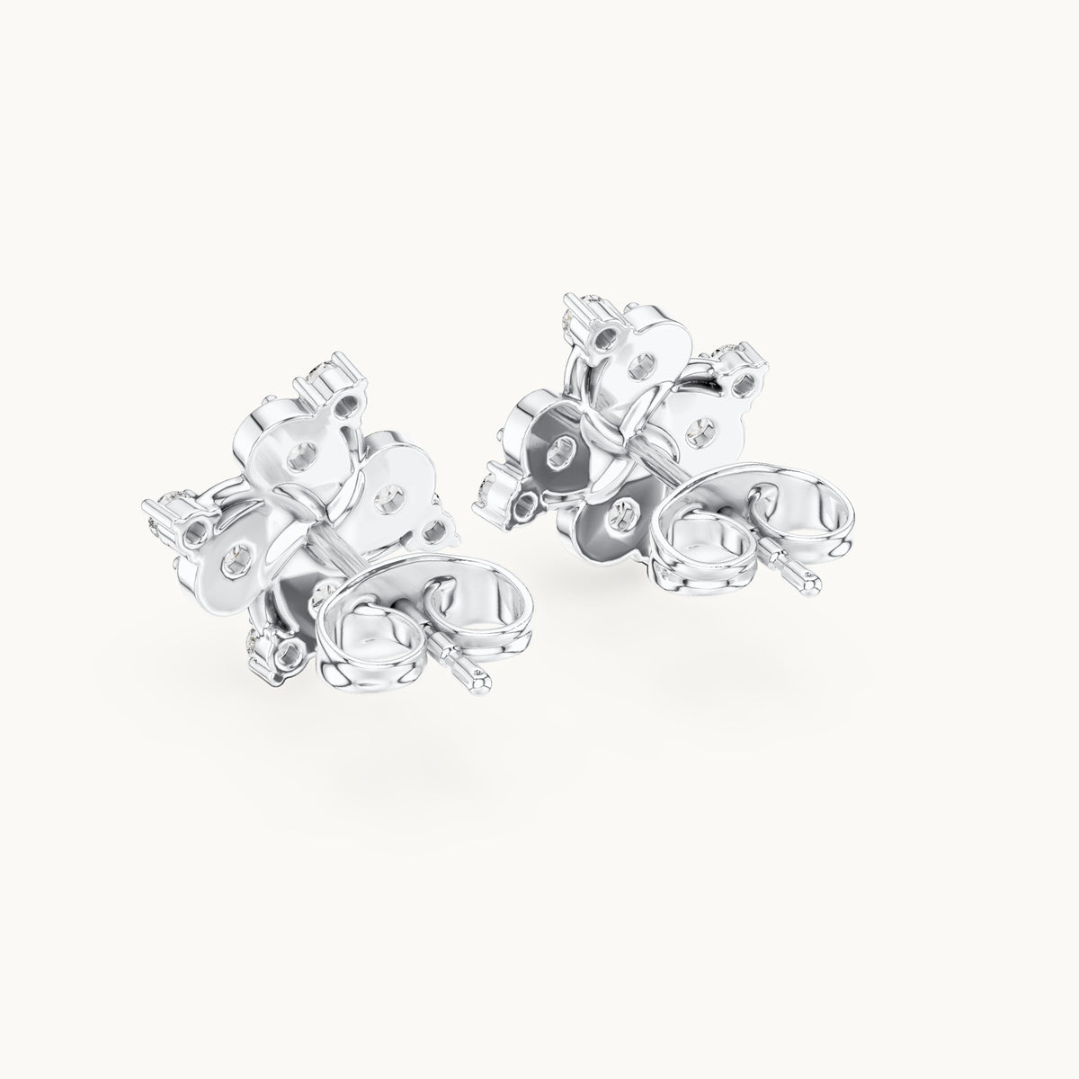 Round lab-grown diamond pinwheel cluster stud earrings in white gold, 0.556 CT TW, view 3