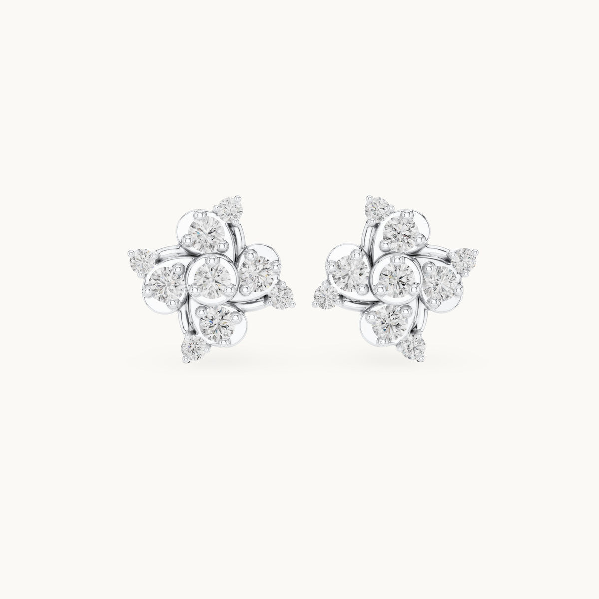 Round lab-grown diamond pinwheel cluster stud earrings in white gold, 0.556 CT TW, view 4