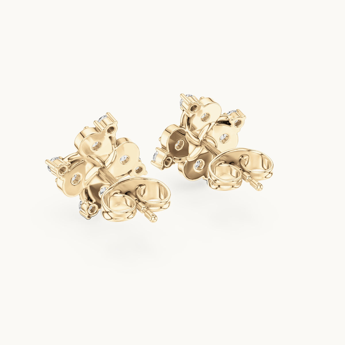 Round lab-grown diamond pinwheel cluster stud earrings in yellow gold, 0.556 CT TW, view 3