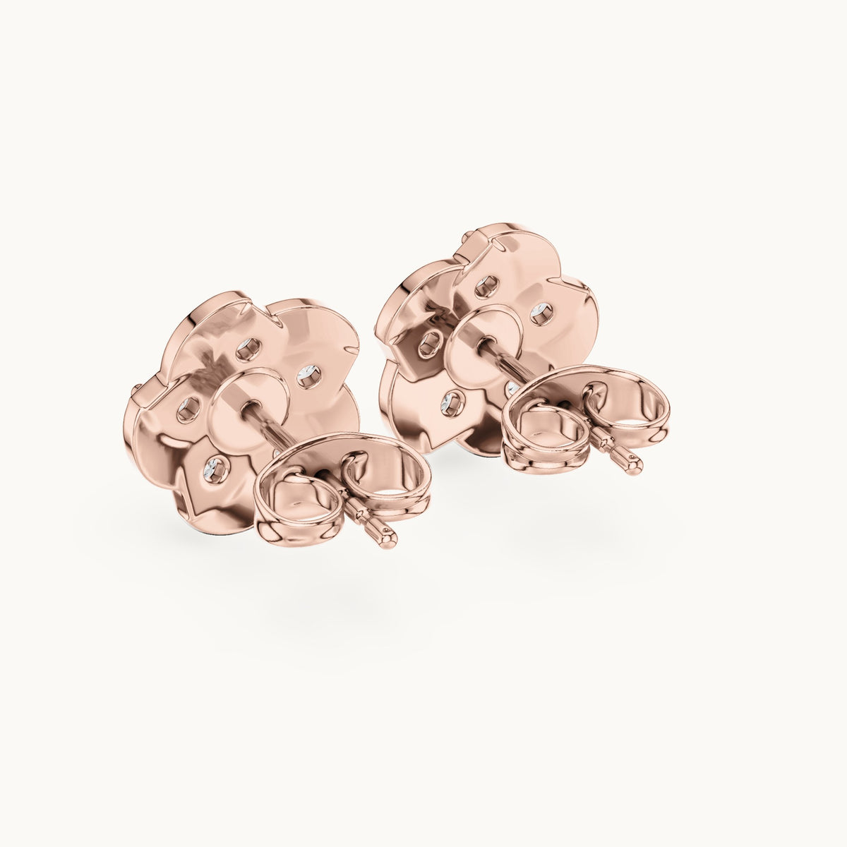 Round lab-grown diamond five-petal flower stud earrings in rose gold, 0.55 CT TW, view 3