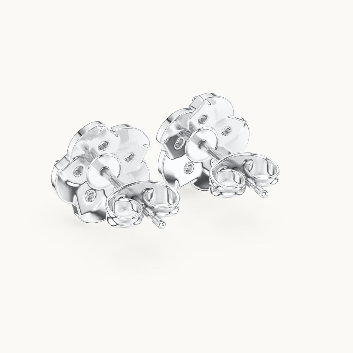Round lab-grown diamond five-petal flower stud earrings in white gold, 0.55 CT TW, view 3
