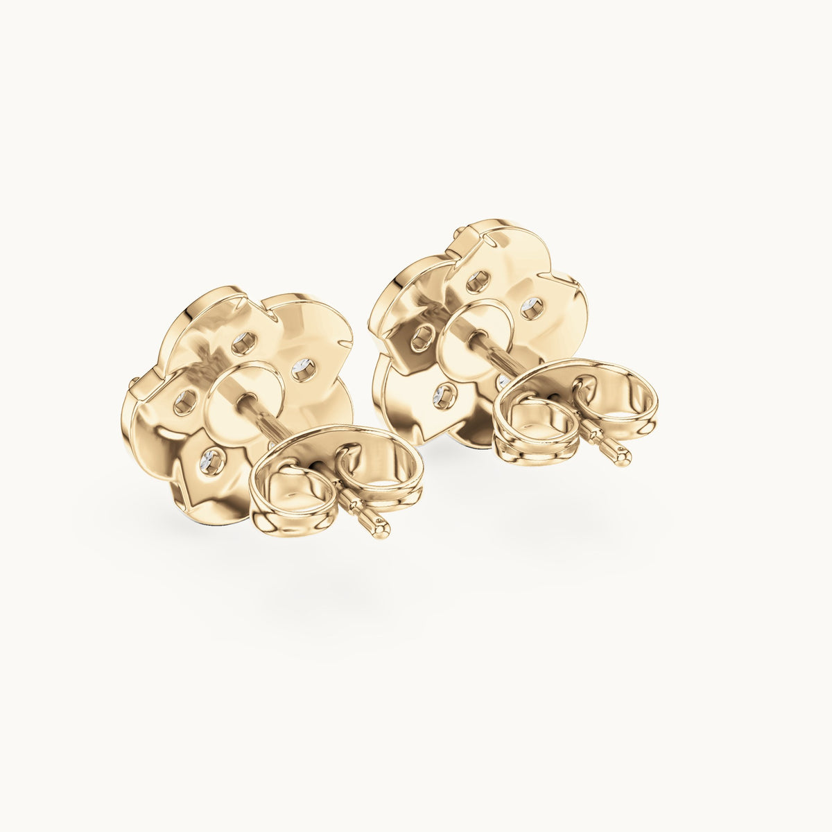 Round lab-grown diamond five-petal flower stud earrings in yellow gold, 0.55 CT TW, view 3
