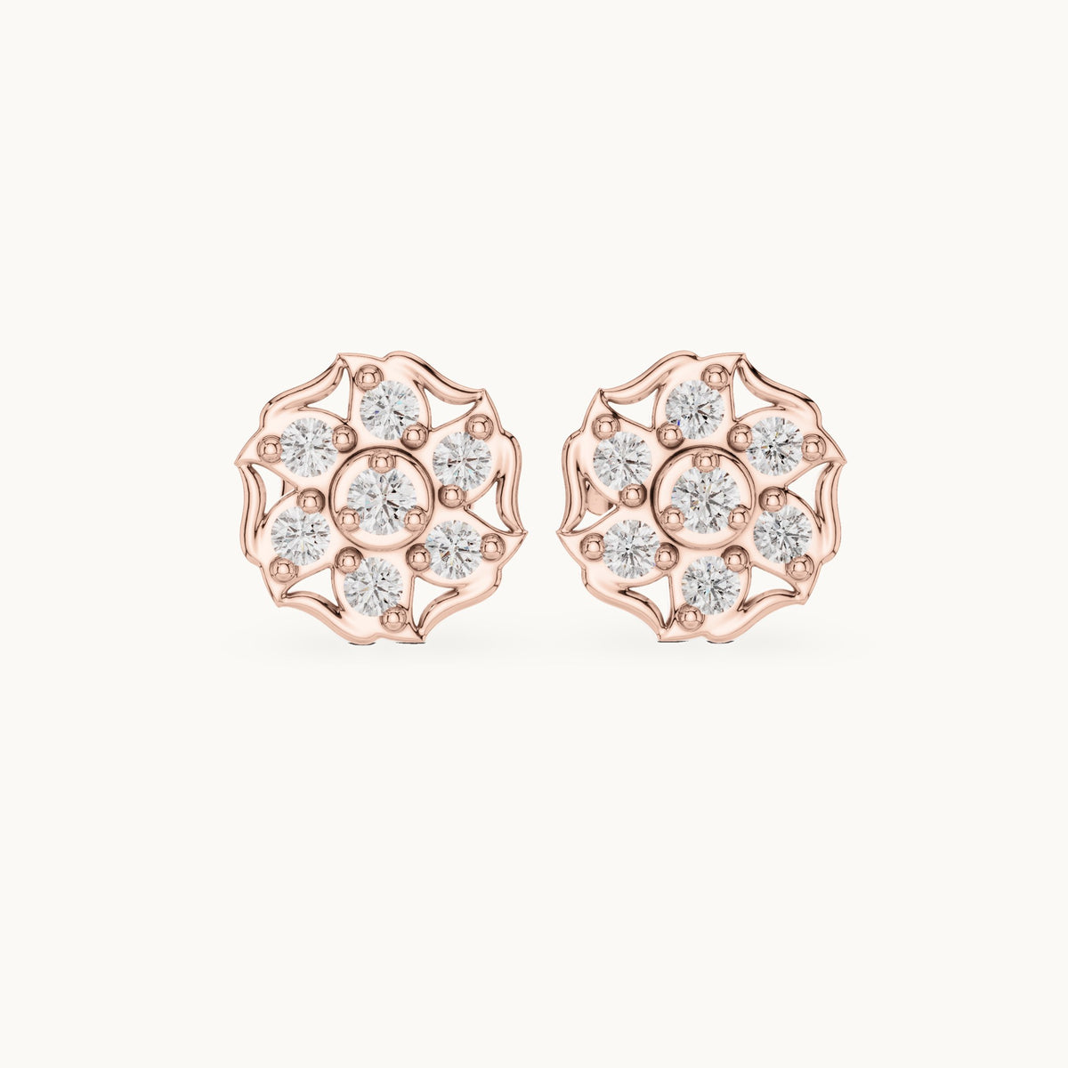 Round lab-grown diamond openwork cluster stud earrings in rose gold, 0.45 CT TW, view 4